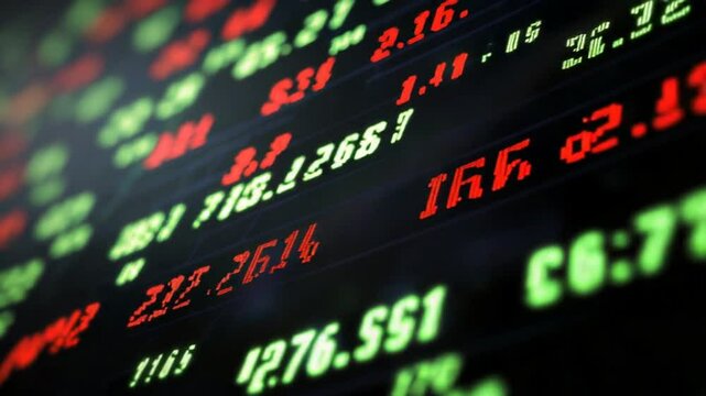 Stock market data feed with fluctuating prices and trading information display