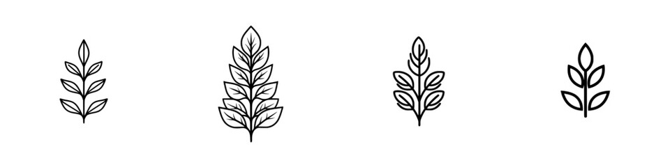 Set of four vector illustrations featuring various leaf designs, showcasing diversity in nature-inspired graphics and plant shapes