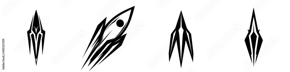 Poster vector illustration of dynamic design elements featuring abstract rocket shapes and sharp geometric 