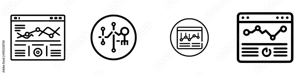Poster vector illustration icons depicting data analysis tools and dashboards for visualization and monitor