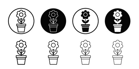 Flower in pot icon Black and white outline vector
