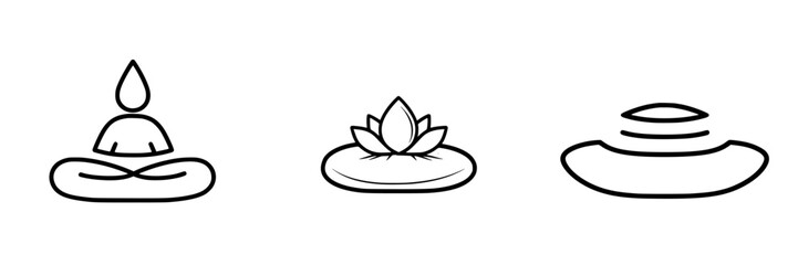 Vector illustration of meditative symbols showcasing peace, balance, and tranquility in a minimalist style for wellness themes