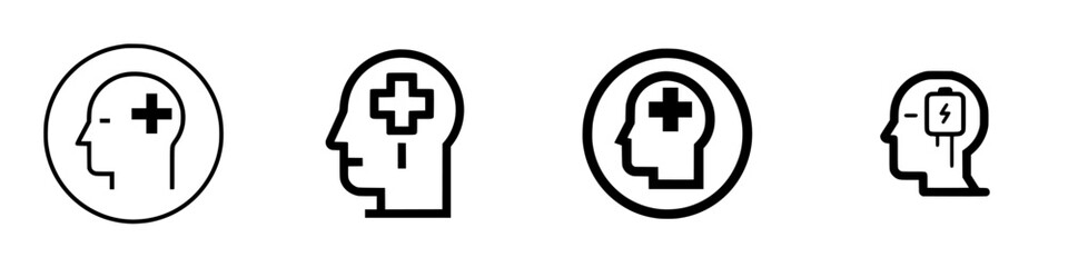 Vector illustration icons depicting mental health and wellness concepts, including mindfulness, support, and therapy measures