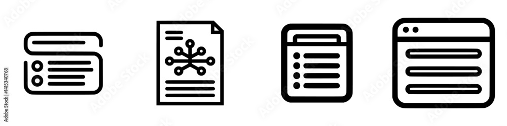 Poster vector illustration icons representing different forms of content and organization in digital media 