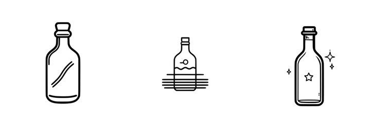 Vector illustration showcasing various bottle designs with unique styles and elements suitable for beverage packaging and branding