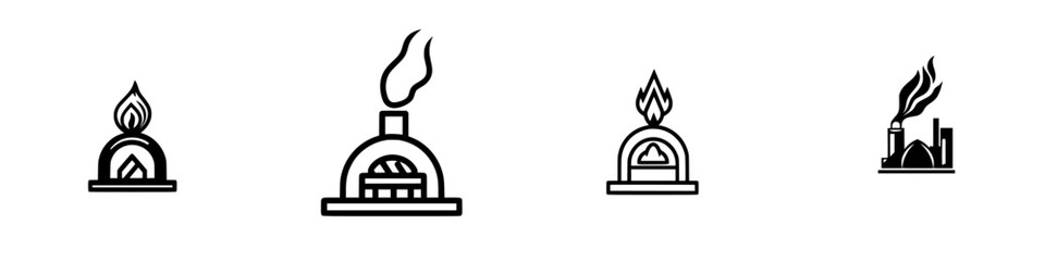 Vector illustration icons of various oven types and features for cooking and baking inspirations