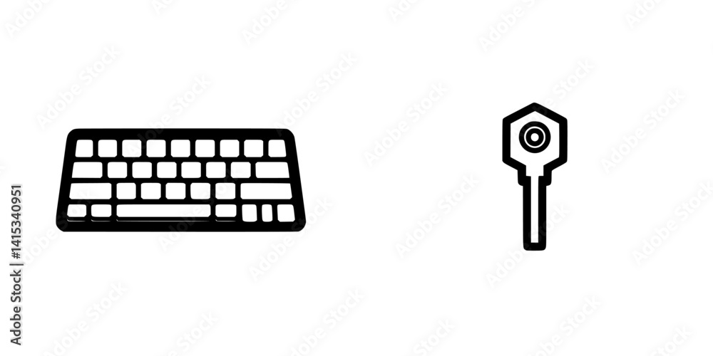 Poster vector illustration of a computer keyboard and a key icon designed for digital technology themes