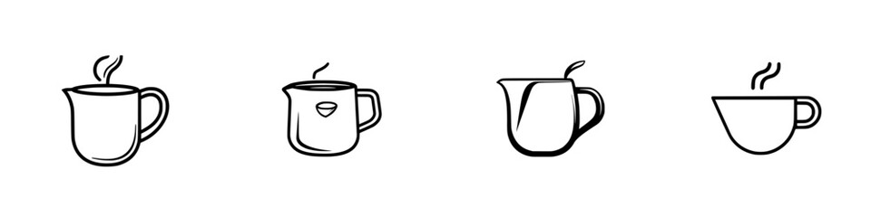 Obraz premium Unique vector illustration of diverse coffee cups with steaming effects showcasing different styles and shapes