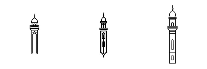 Vector illustration of three distinct minarets showcasing unique architectural styles and details for cultural representation