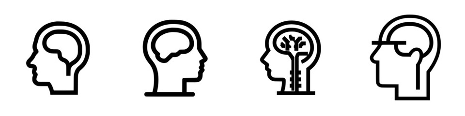 Vector illustration of human heads depicting mental processes and thoughts in a simplified design format