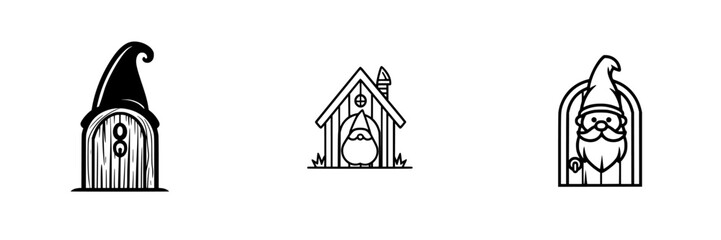 Festive vector illustration featuring gnome house and gnome characters in a whimsical style for seasonal decor