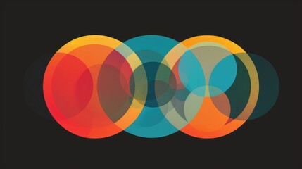 Obraz premium Abstract design featuring overlapping circles in vibrant colors, creating a dynamic visual effect on a dark background