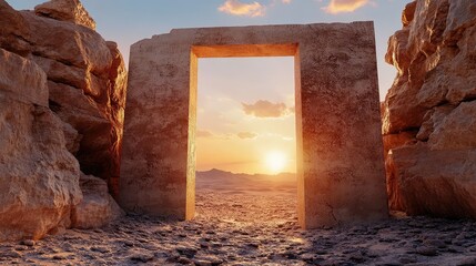 Ancient Egyptian tomb gate in soft sunset hues, mystical Valley of Kings entrance