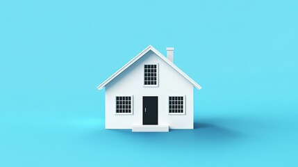 Minimalist White House Icon Design on Light Blue Background, Perfect for Real Estate Projects