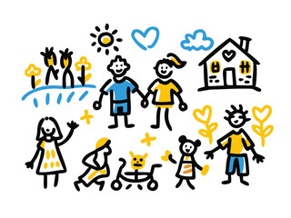 Seamless Family Doodle Pattern – Hand-Drawn Father, Mother, and Family Sketches, Loving Parent Illustrations for Heartwarming Designs