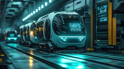 Obraz premium Futuristic Train in a Tunnel