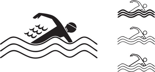 Swimmers in the pool, one with his arm raised