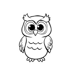 Obraz premium owl on a branch cartoon black silhouettes line sketch colouring kids book page isolated on white background