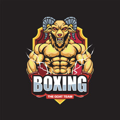 Vector Illustration of Goat Wearing Boxing Gloves with Detailed Illustration Available for Logo Badge
