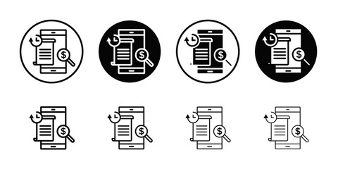 Transaction history icon Black and white outline vector