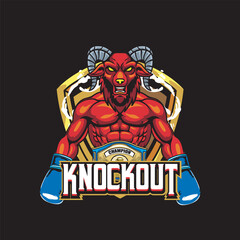 Vector Illustration of Goat Wearing Boxing Gloves and Champion Belt with Detailed Illustration Available for Logo Badge