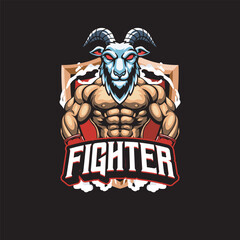 Vector Illustration of Goat Wearing Boxing Gloves with Detailed Illustration Available for Logo Badge