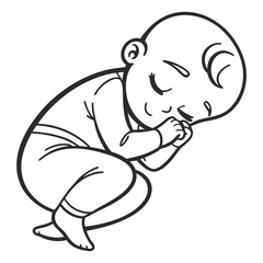 Obraz premium Minimalist Sleeping Baby Line Drawing – Cute Black and White Vector Illustration
