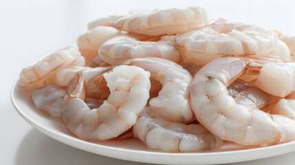 Ultra Detailed Raw Peeled and Deveined Shrimp on Plate Ready for Cooking or Culinary Preparation