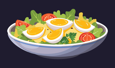 Fresh Salad with Egg and Vegetables - Vector Illustration