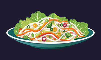 Plate with Vegetables Salad - Vector Illustration