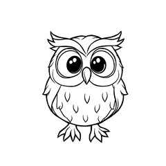 Fototapeta premium owl on a branch cartoon black silhouettes line sketch colouring kids book page isolated on white background