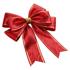 Festive Red Ribbon Bow with Gold Accents PNG and transparent background