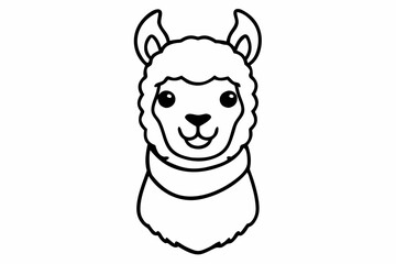 Cute Alpaca Head with Scarf Line Art Illustration