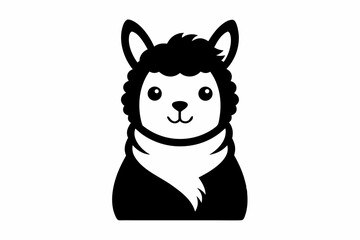Cute Alpaca Head with Scarf Silhouette Illustration
