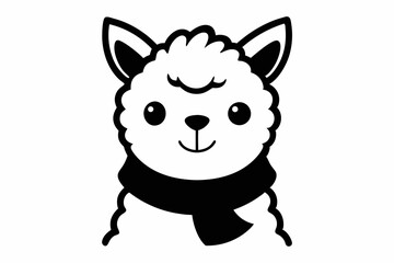 Cute Alpaca Head with Scarf Silhouette Vector