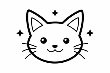 Manga Style Cat Head with Sparkles Outline Vector