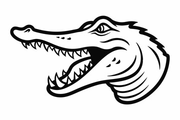 Realistic Crocodile Head Open Mouth Outline Vector