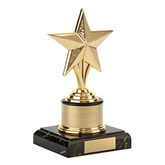 Elegant Gold Star Trophy on Black Marble Base PNG and transparent background