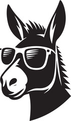 donkey head clipart silhouette, Donkey head illustration, donkey head with sunglass silhouette vector