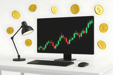 Graph showing financial growth on a computer screen.