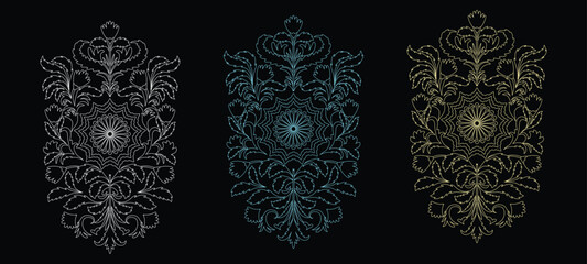 Mughal Floral Motif in Line Art Style, Mughal Flower Motif Outline