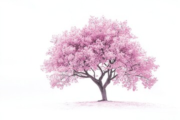 Naklejka premium Isolated Cherry Blossom Tree with Pink Flowers, Full Bloom Against White Background