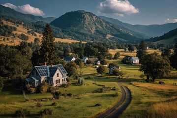 Rural Homes Shine With Solar Rooftops in Sustainable Village Landscape
