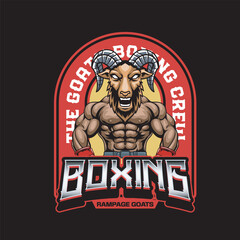 Vector Illustration of Goat Wearing Boxing Gloves with Detailed Illustration Available for Logo Badge