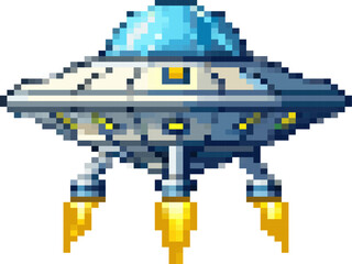 8-Bit UFO Invader in Classic Retro Pixel Style