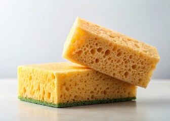Two Textured Kitchen Sponges: Soft & Scrubbing Side on Light Background