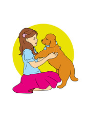 Girl playing with a dog