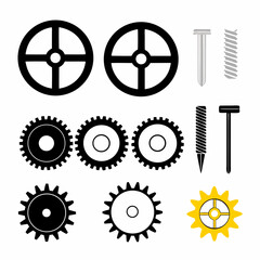Obraz premium Set Of Gears And Screws With Technical Building And Engineering Concept