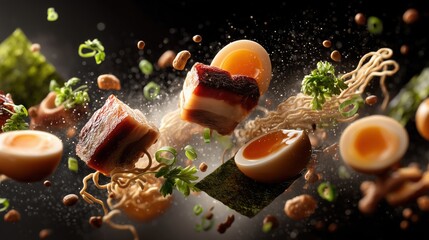 Explosive culinary adventure ramen ingredients in motion studio food