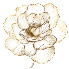 gold foil begonia line art with delicate curled petal outlines and fine details elegant luxury botanical illustration clip art white background